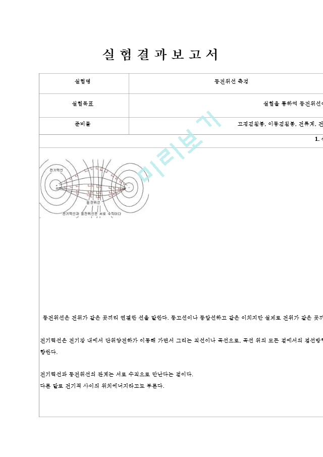 [A＋받은 물리실험 결과 레포트] 등전위선 측정.hwp